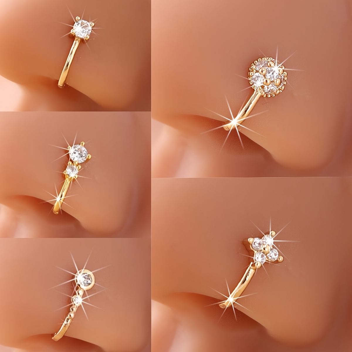 Image of 5pcs Bohemian -shaped Nose Clips, Fake Piercing Fashion Jewelry Women's Nose Ring, Teen Trendy Item Women's Fashion Jewelry Accessory