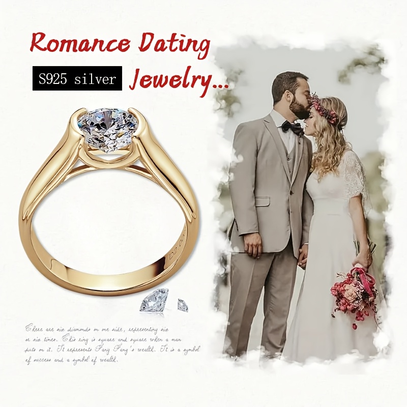 

Elegant Classic Round Moissanite Engagement Ring - Synthetic 20ct Solitaire, 18k Golden Plated 925 Silver, April Birthstone, Holiday Christmas, Wedding & Anniversary Jewelry, All-