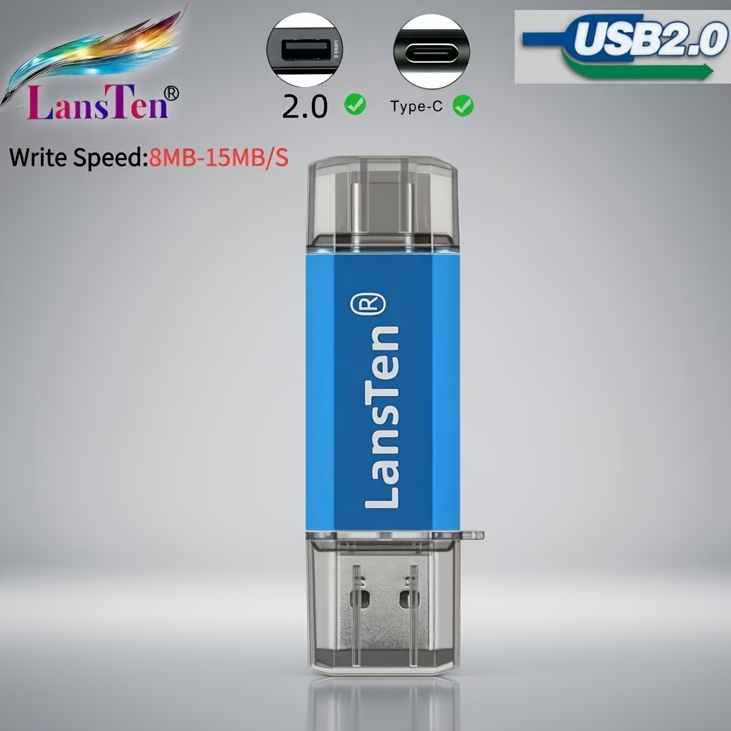 TEMU Clé USB C Lansten 1GB 2GB 4GB 8GB 16GB 2-en-1 USB 2.0 Type C, Clé USB, Clé Photo, VITESSE D'ÉCRITURE: 8-/S