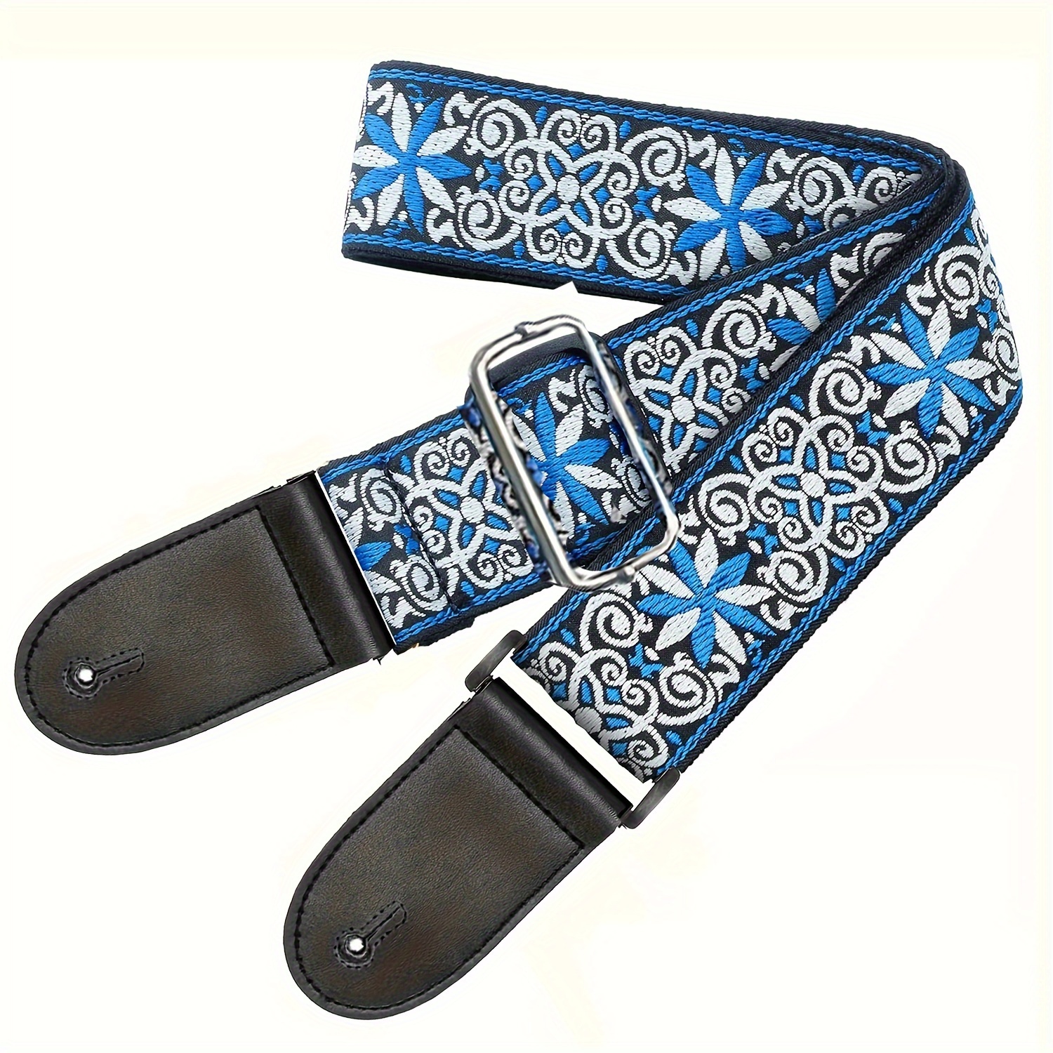 Durable Nylon Checkered Guitar Strap with Leather Ends - Perfect for  Electric, Acoustic, and Bass Guitars (Black and White)