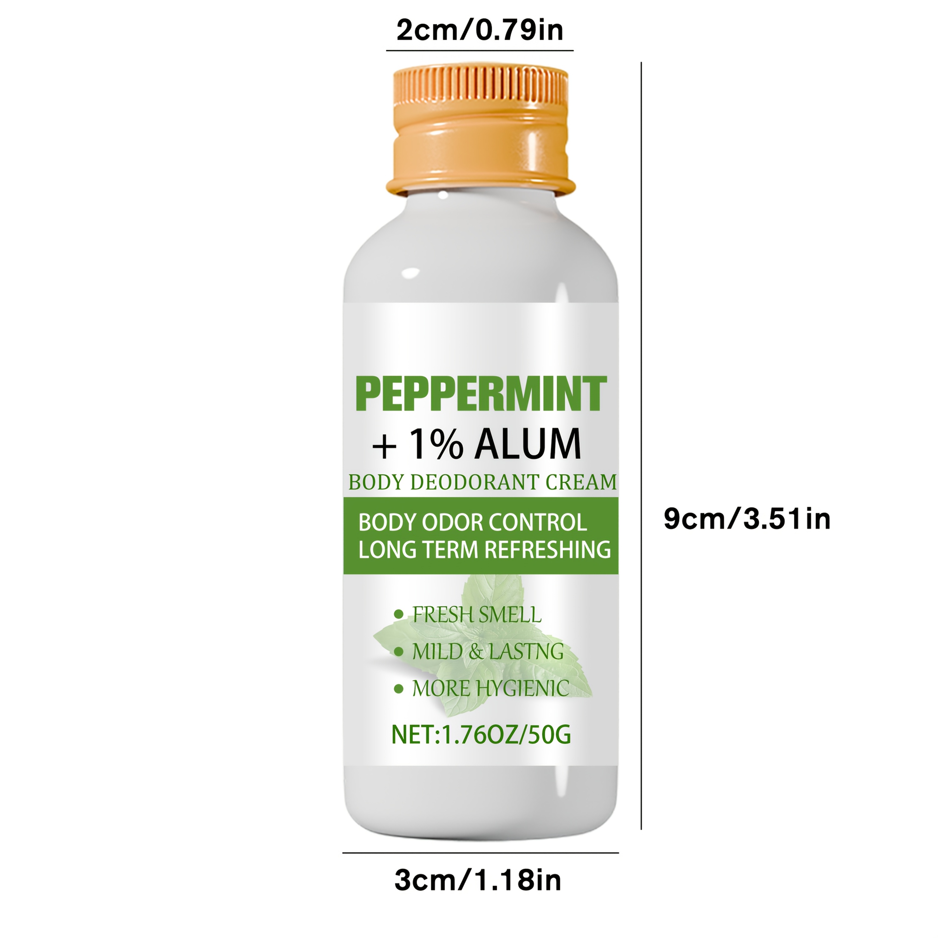 Mint Deodorant Cream -- Mint, 1% Alum, Glycerin, Aloe Vera -- Fresh Smell, Mild and Long-lasting, More Hygienic -- Body Odor Control, Long-lasting Fresh Fragrance -- Body Deodorant Cream -- Unisex