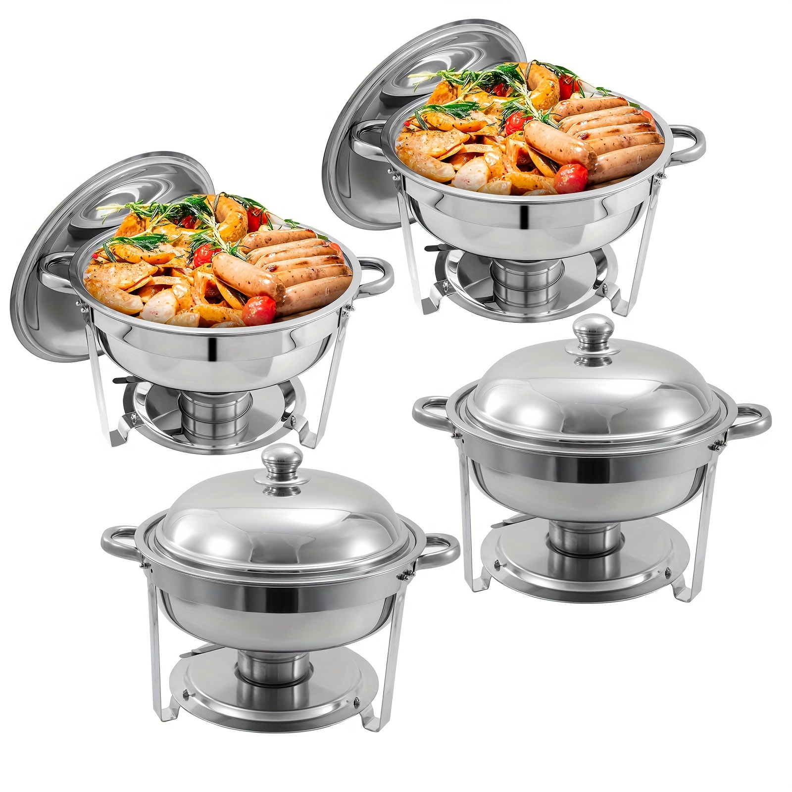 

6 Qt Chafing Dish Buffet Set, Stainless Steel Round Deep Pans Chafers Buffet Servers And Warmers Sets With Food And Water Trays For Dinner, Parties, Wedding, Camping