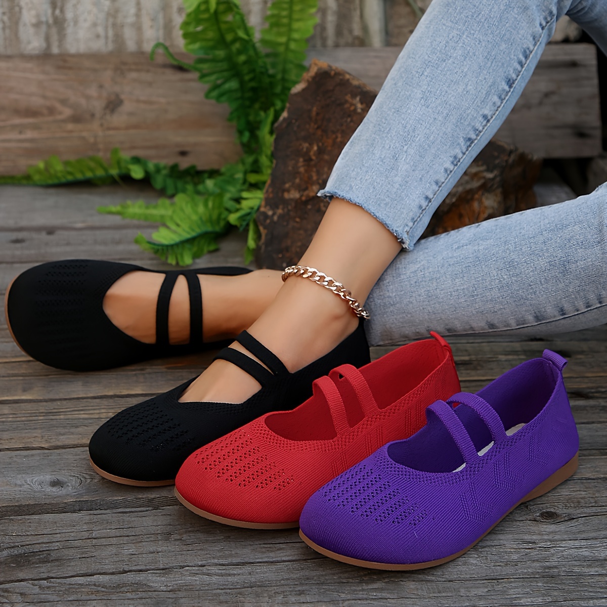 

Women's Solid Color Flat Shoes, Breathable Flying Woven Slip On Shoes, Lightweight & Comfortable Shoes