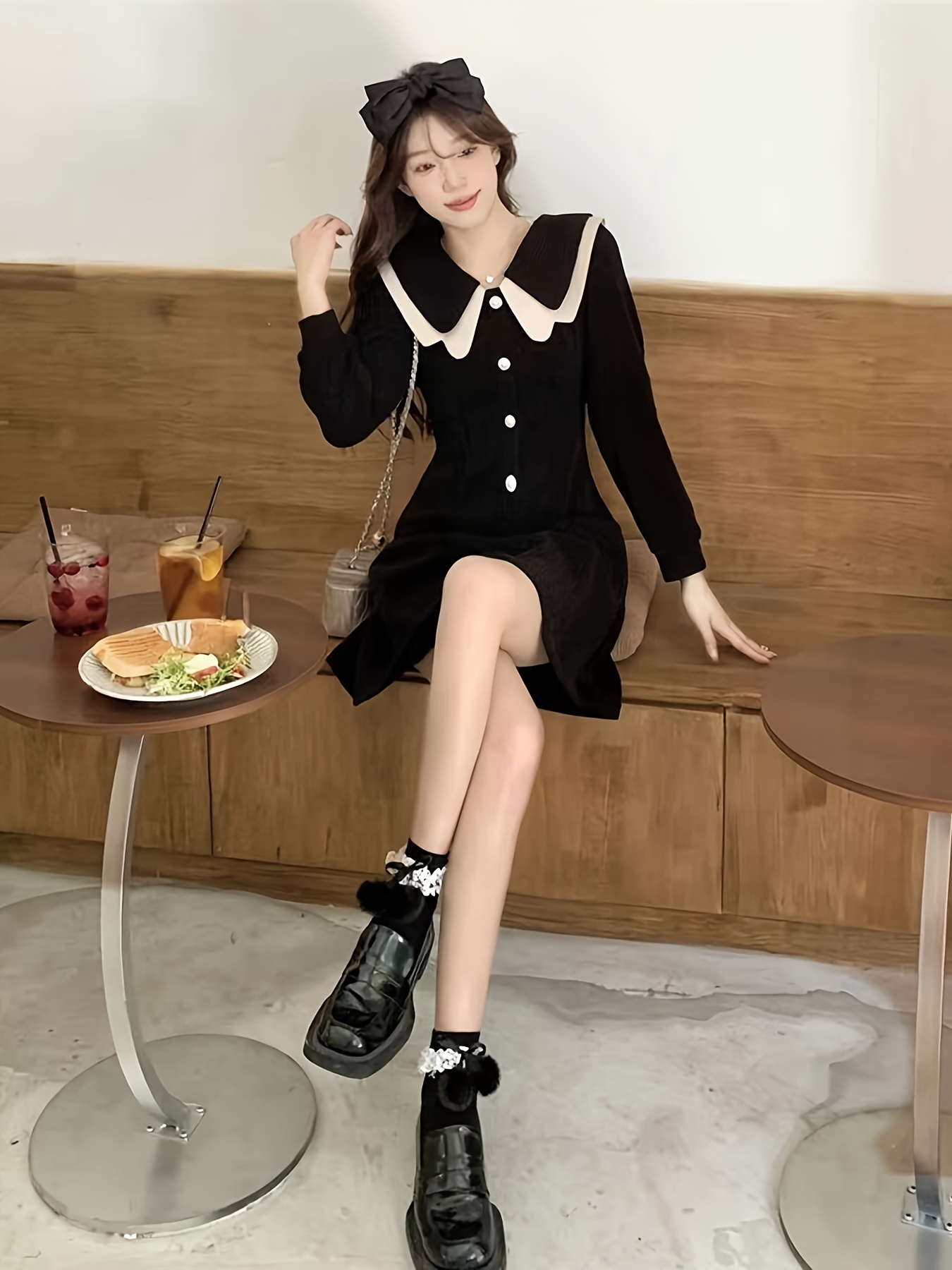 long sleeve black dress outfit Black Modern Hanbok Dress, XL / Dress Only main image 0