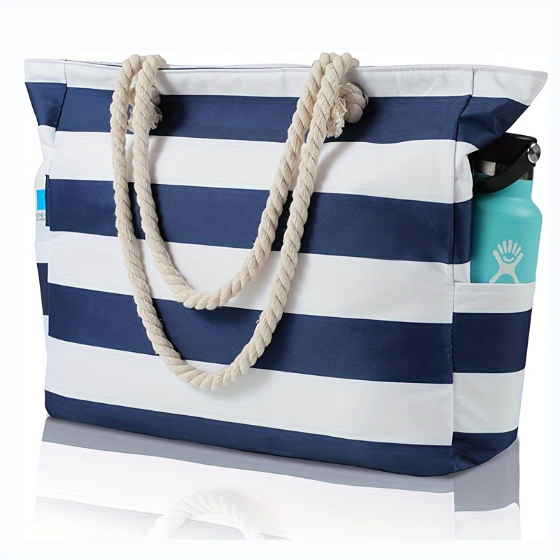 

Large Capacity Striped Pattern Tote Bag, Lightweight Toiletry Wash Beach Handbag For Women