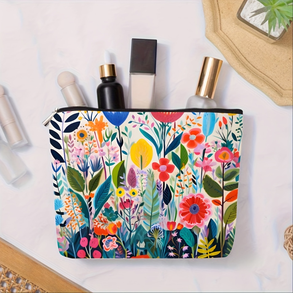 

Chic Eagle & Floral Linen Makeup Bag - Lightweight, Zippered Cosmetic Pouch For Women | Ideal For Travel & Toiletries