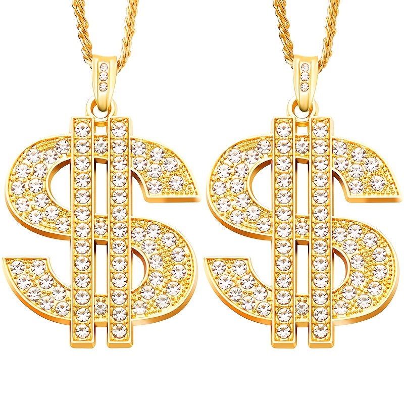 TEMU 2pcs Golden Dollar Chains Necklaces Money Pendant Chain Hip Hop Dollar Sign Necklace Jewelry Halloween Accessory