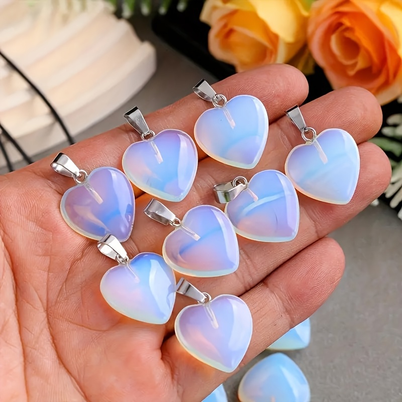 

12pcs Heart-shaped Opal Pendant Set With Adjustable Necklace Cords - Making, Ideal Holiday Gift (6 Charms + 6 Ropes)