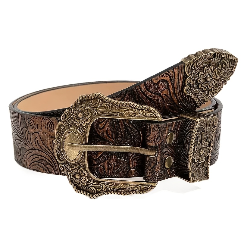 E-shop 1 Stück Herrengürtel, Metall Vintage-Stil Vielseitiger Gürtel, PU-Leder Blumenmuster Bohemian-Stil Gürtel