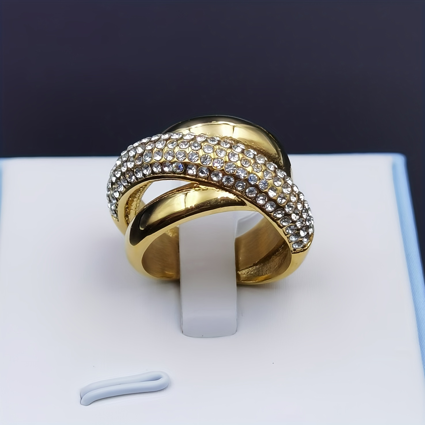 Image of Delicate Three-band Ring With Synthetic Zirconia 316l Stainless Steel And Gold Plated Ring Men's And Women's Rings