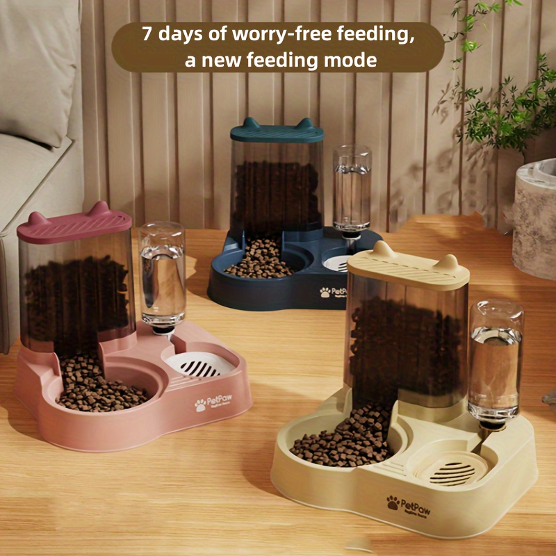 

Automatic Pet Feeder And Water Dispenser Set - 7-day Feeding, Plastic Petpaw Food And , Uncharged, Ideal For Cats And Dogs, Design, No Battery Required