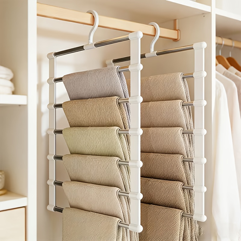 percha para pantalones de acero inoxidable multicapa, organizador de armario que    , adecuada para pantalones, jeans, bufandas, almacenamiento de armario