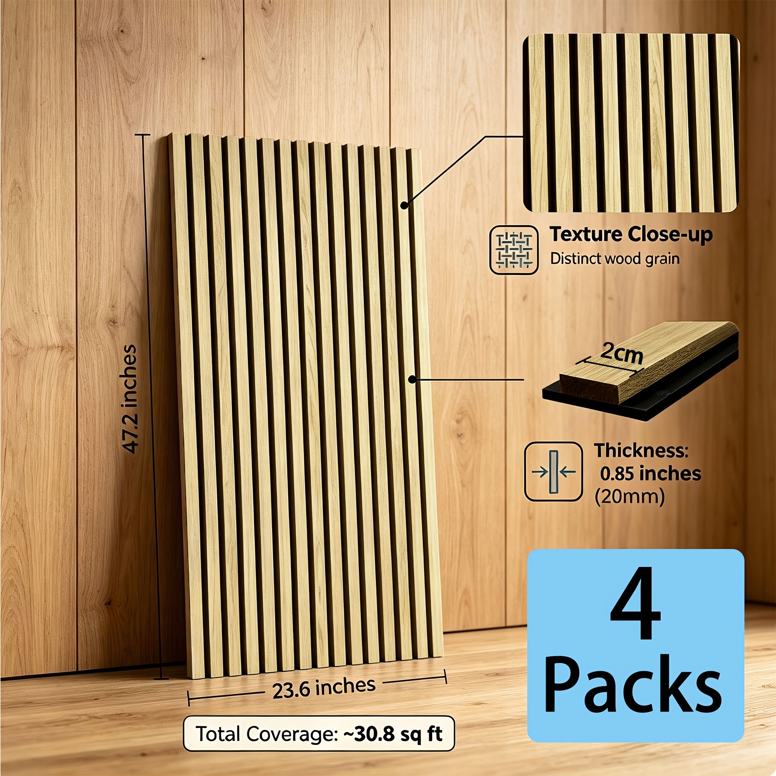 TEMU 2pcs/4pcs Panel Wooden Slatted Acoustic Wall Panels With Felt - Noise Panels Suitable For, Office, Studio, Meeting Room Soundproofing, Modern