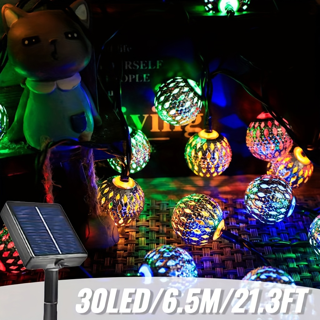 E-shop 1 Pack, Lithium-Batterie Solarbetriebene Marokkanische Kugellichterkette, LED Kleine Lichtkugeln, zum Dekorieren von Innenräumen, Höfen,