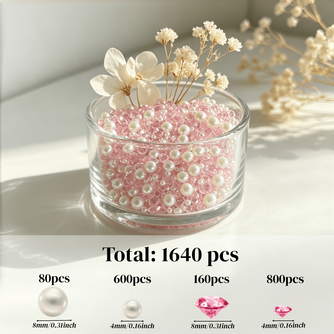 1640pcs Pink Vase Filler Beads, 4mm 8mm Mixed And Acrylic Diamonds, For Wedding Centerpieces, Home Table Decor, Floral Arrangements, Party Supplies