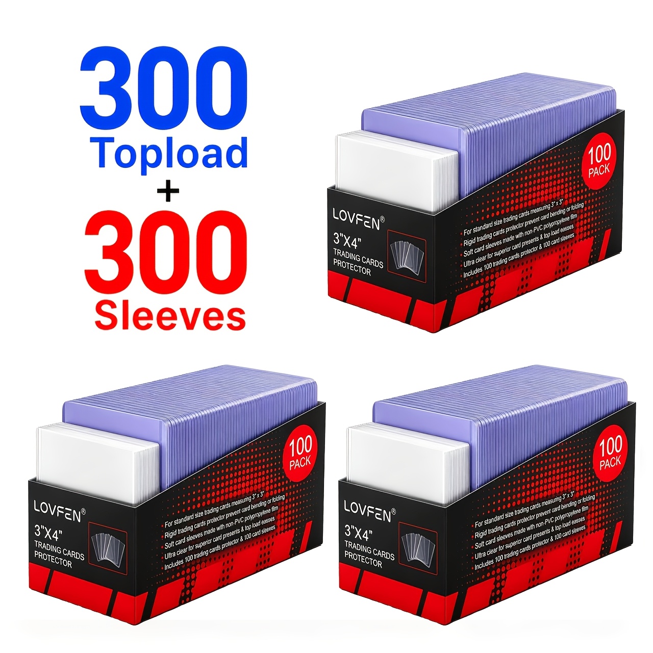 TEMU Lovfen 300 Ct 3"x4" Top For Cards - 35pt Premium Hard Plastic Card Protectors, Plastic Card Sleeves, For Trading Sports Collectible Card (300ct