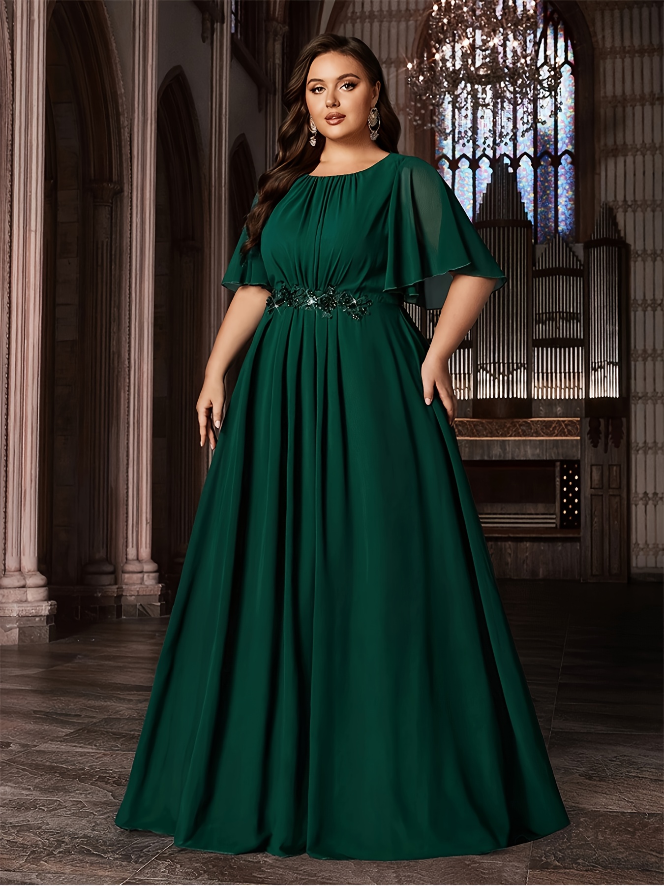 plus size wedding emerald green dress plus size plus size round neck dark chiffon line floor Cream/Black Size:XXS (UK6) knee length plus size green dress 1960s Orange And Cream