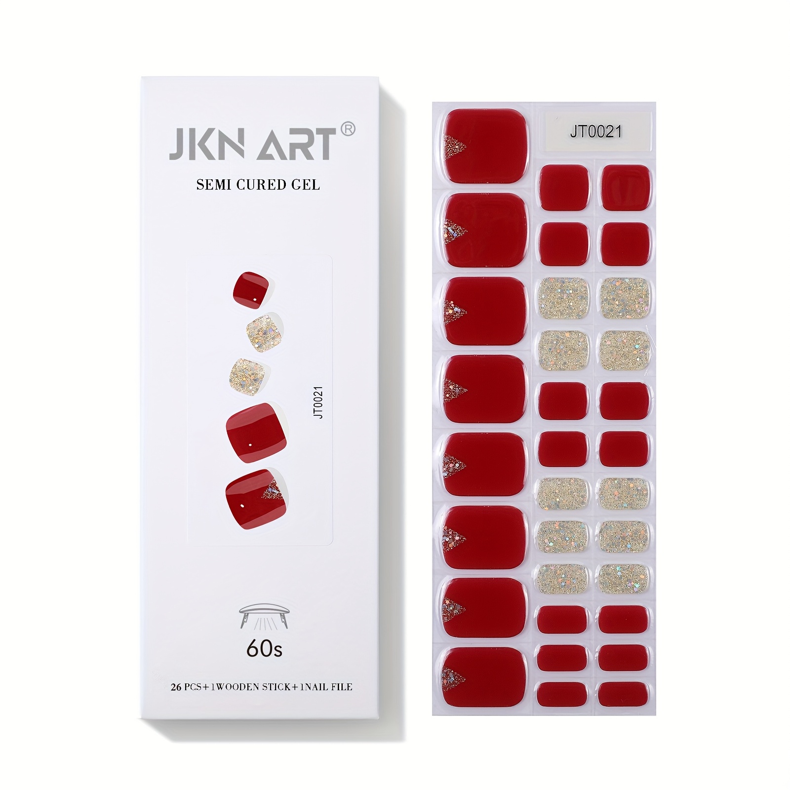 Red Nails, Semi-cured Gel Toenail Stickers, Gel Nail Stickers, Full-coverage Semi-cured Nail Stickers. Requires Lamp Curing, Durable, , Suitable For Toes, Easy To Apply And Remove, Nail-friendly