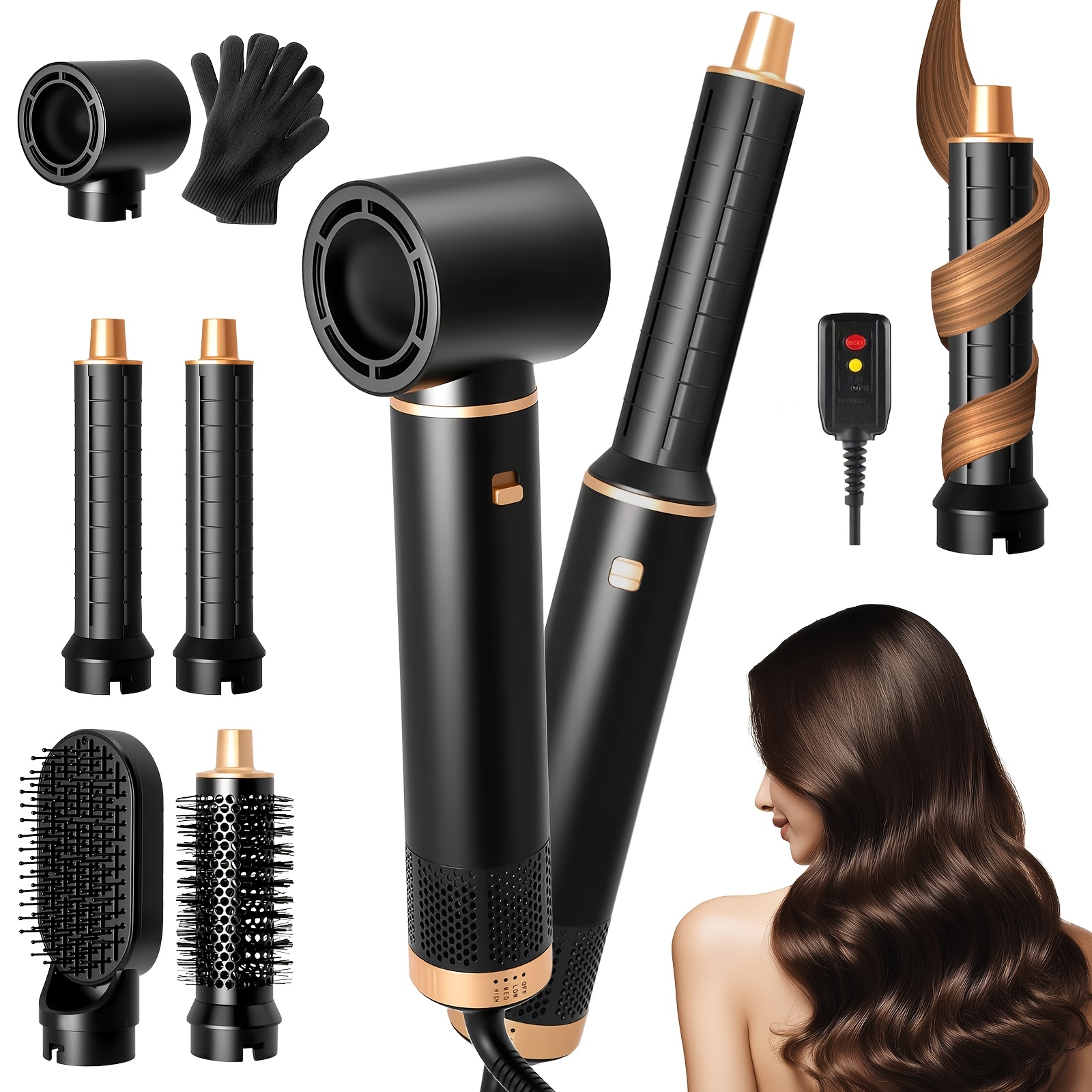 TEMU Round Brush Dryer Hair Dryer, Curling Iron With Air, 3 Temperature Control, Hair Dryer Brush, Give Hair Volume, Straighten, And Blow Dry Hair