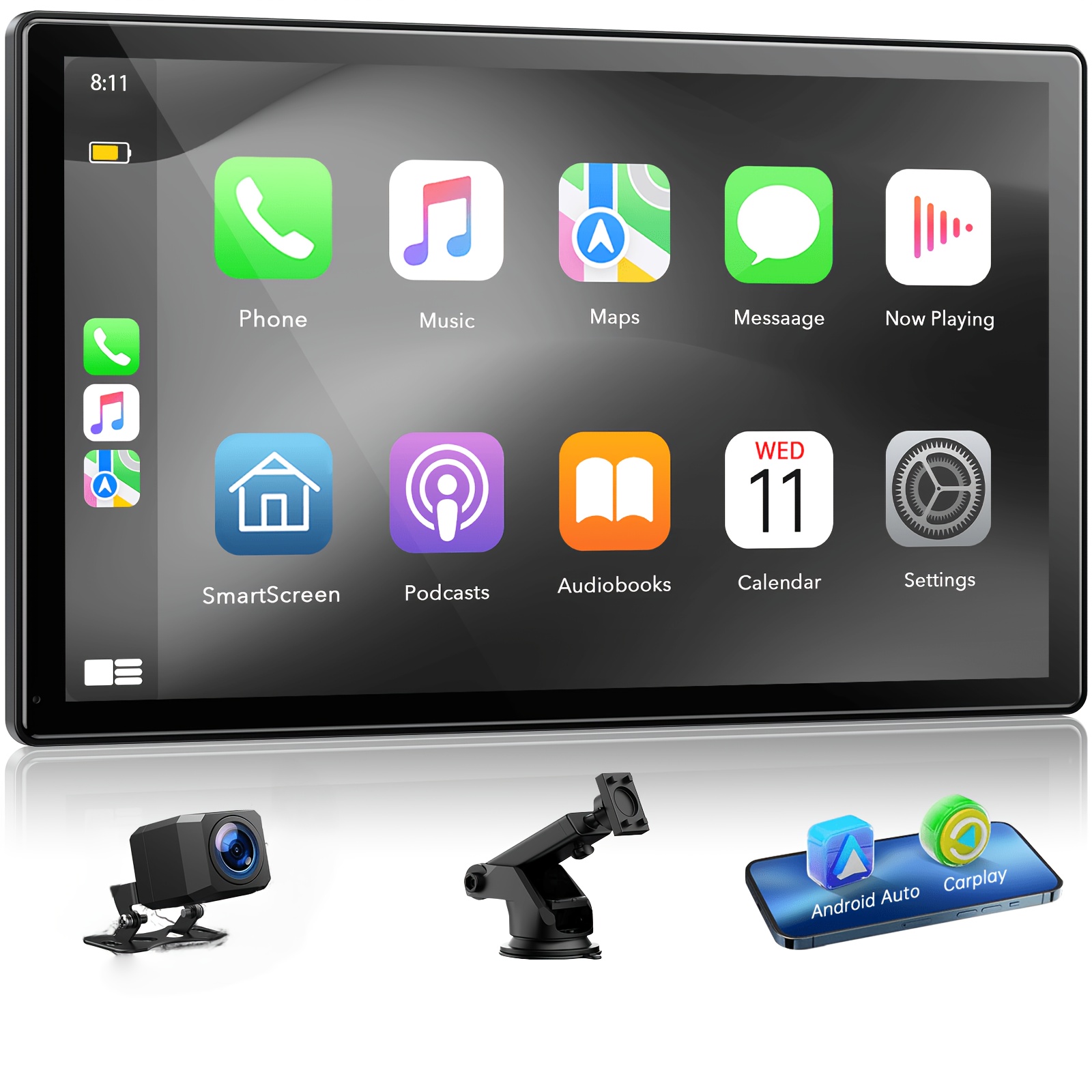 TEMU Écran Carplay LAMTTO 9'' pour Voiture, Compatible avec Carplay & Android Auto, Écran Carplay Portable avec Caméra de Recul 1080P, , Bluetooth,