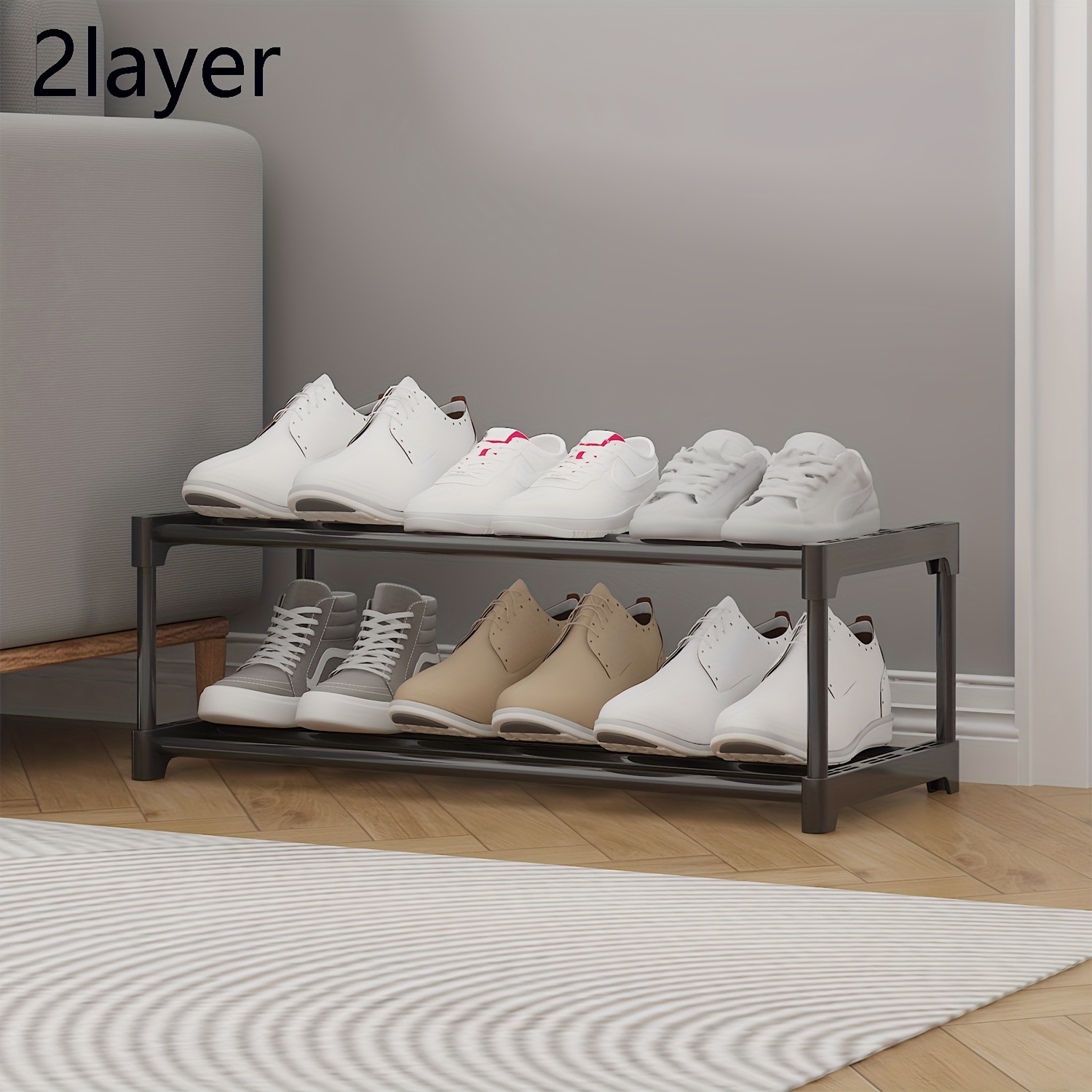 

1pc 2-tier Reinforced Wide Shoe Rack For Entrance And Living Room, Simple Multipurpose Storage Shelf With Layered Design