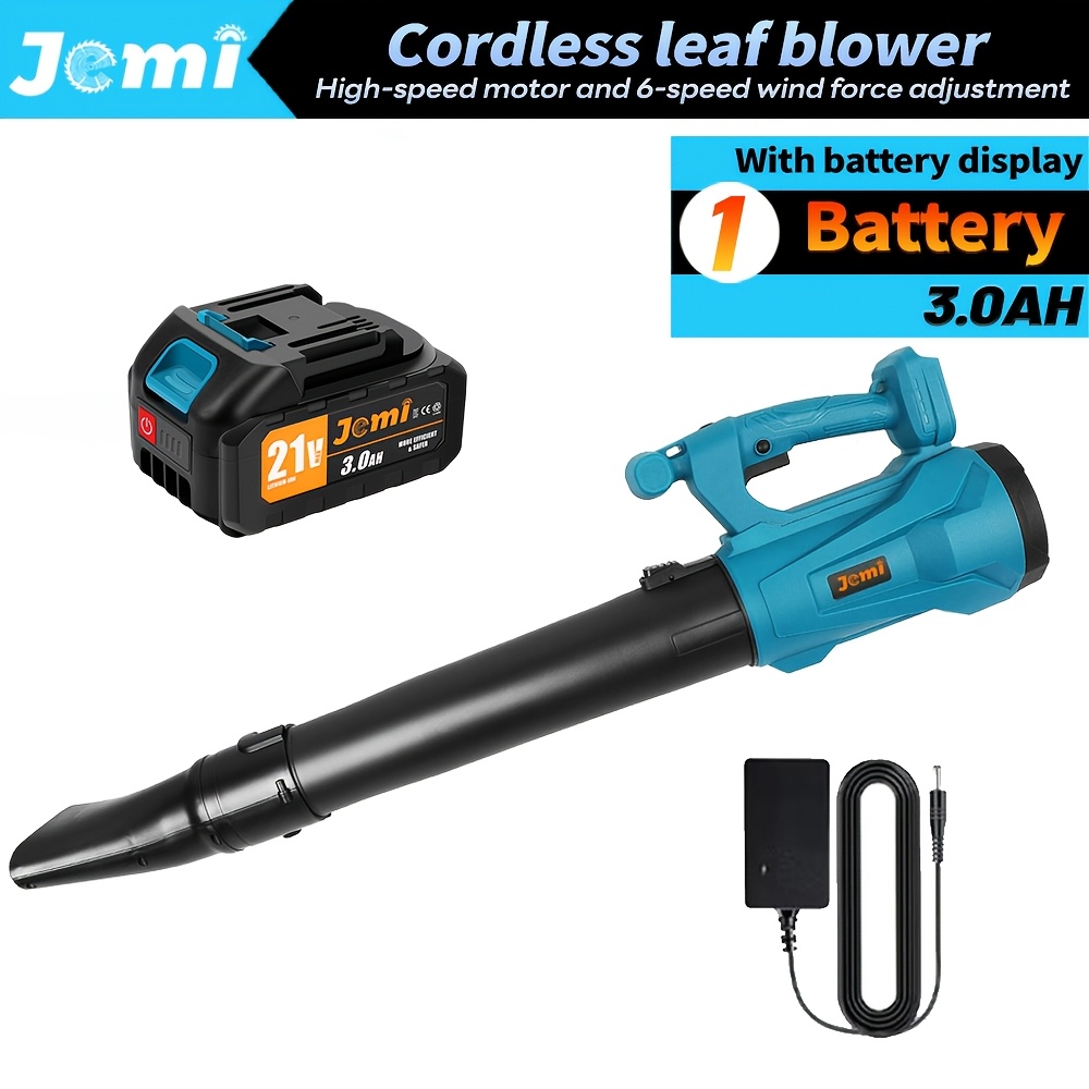Image of Jemi Tool 6-speed Adjustable Battery Brushless Motor Leaf Blower, 21v Cordless Blower, 3.0ah Ah Battery And Charger, Suitable For Garden, Lawn Maintenance, Gardening, Courtyard