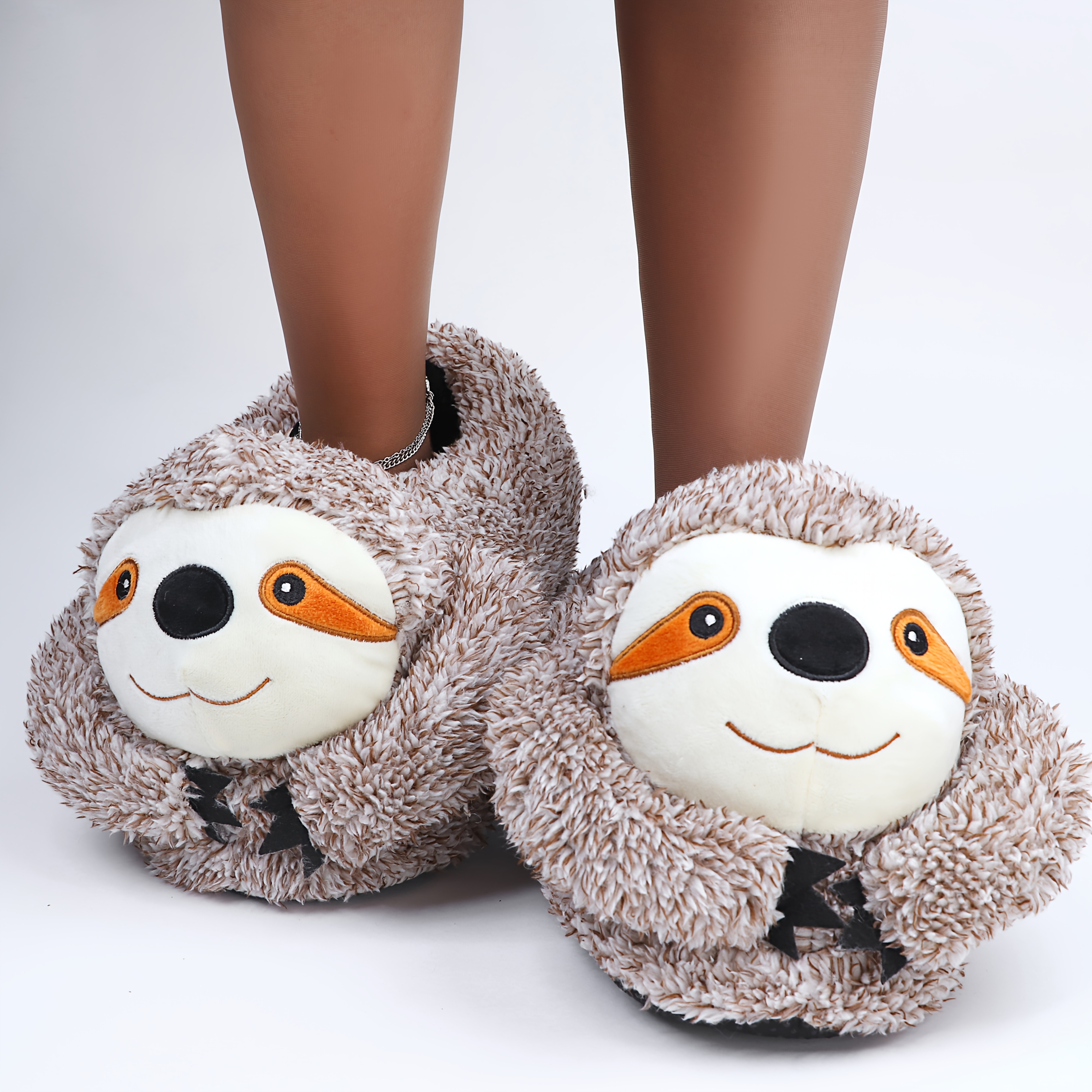 

Funny Cute Sloth Design Furry Slip On Home Shoes, Warm Lightweight Slippers Suitable For Indoor, Christmas Gifts