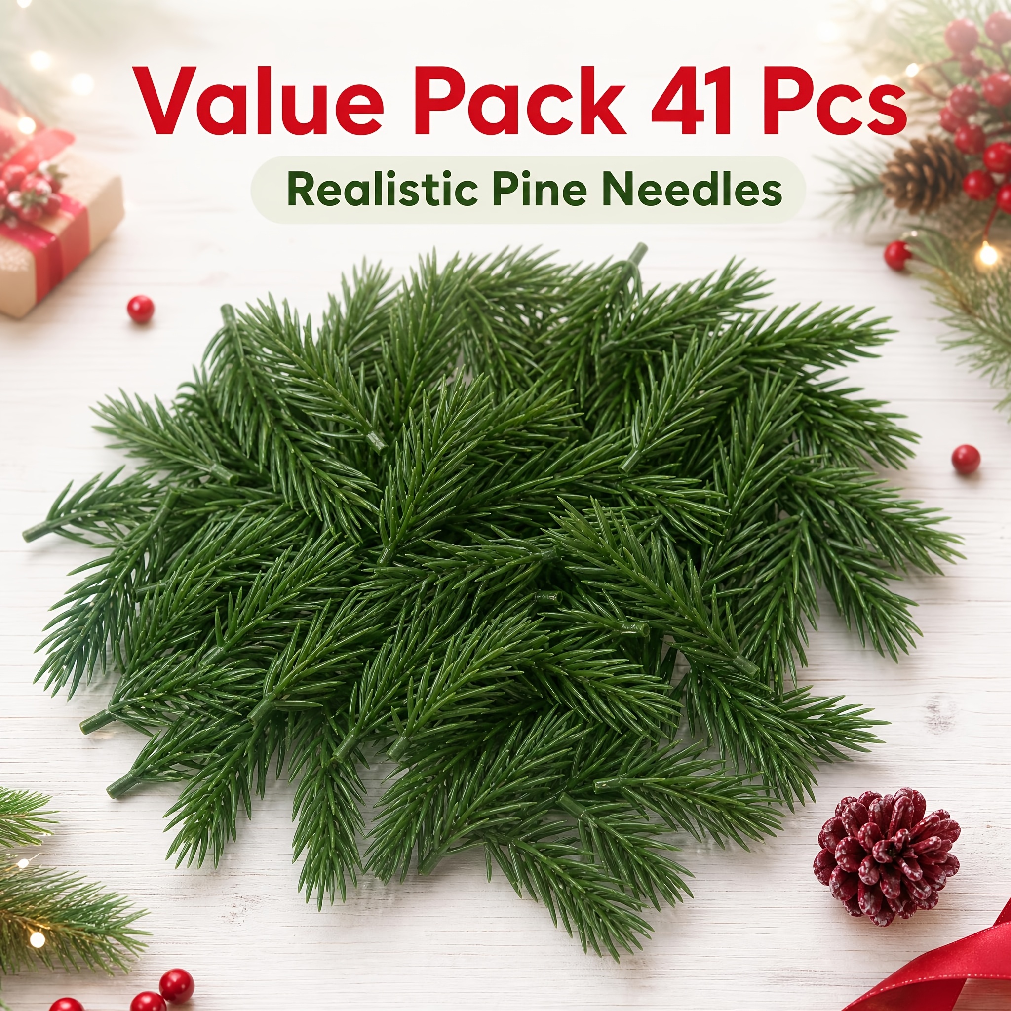 TEMU 41 pièces de d'aiguilles de pin artificielles de 6 cm, idéales pour les arrangements floraux de Noël à faire soi-même