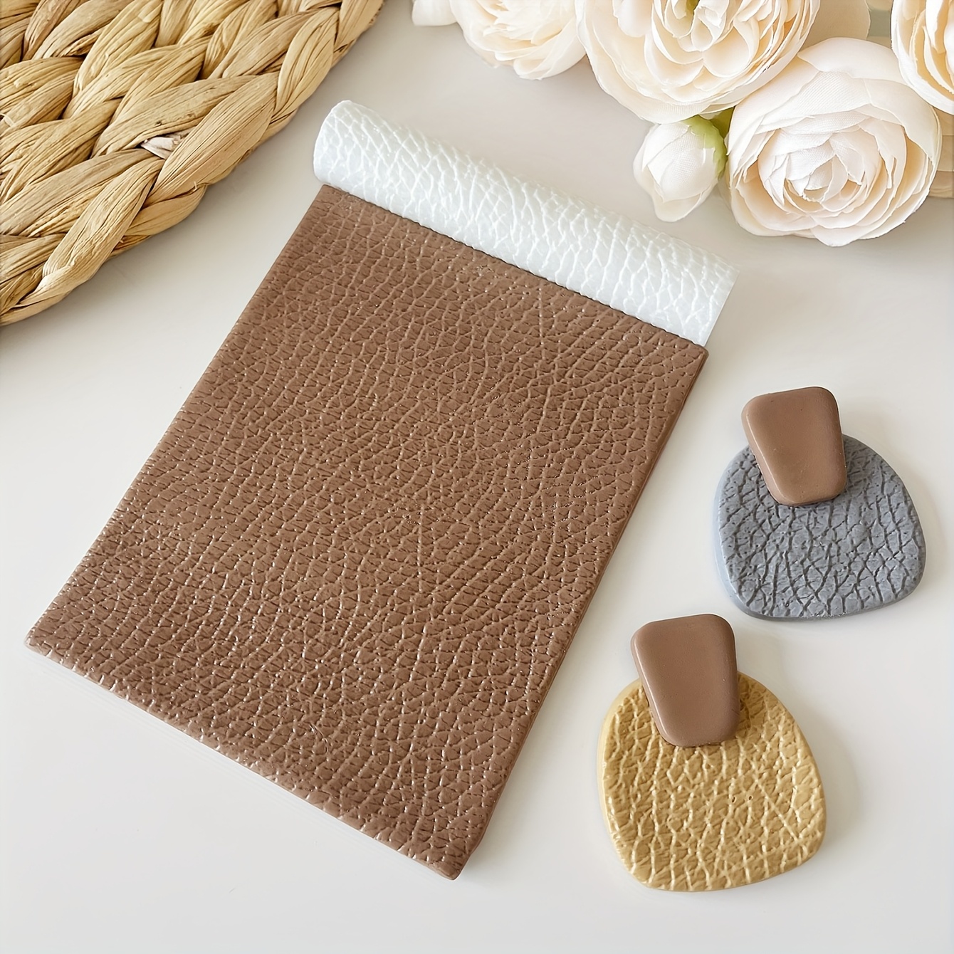 TEMU 1pc Leather-like Roller For Polymer Clay, A Tool For Textures In Jewelry Making, Featuring Floral And