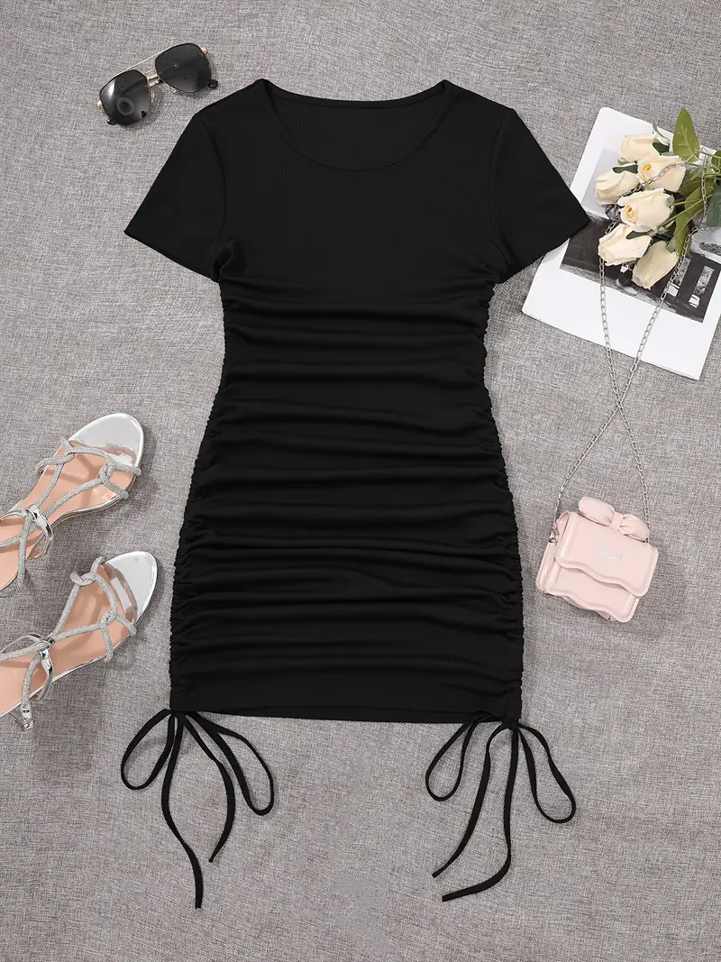 womens stretchy bodycon dress solid color round neck short - Temu womens stretchy bodycon dress solid color round neck short - Temu
