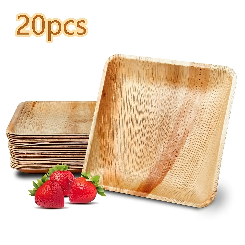 Image of 20pcs Disposable Palm Leaf Plates – 10-inch Square Cake Decorating Plates, Wooden Catering Trays, Outdoor Holiday Decorative Main Plates, Suitable For Wedding Parties And Large Outdoor Event Plates