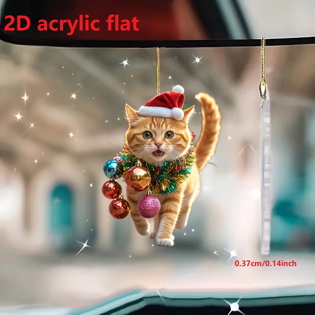 

1pc Christmas Cat - 2d Pendant For Car , , Keychain & Bag - , For Christmas