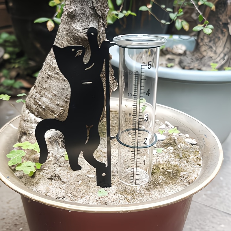TEMU Iron Art Cat Rain Gauge Outdoor Practical Decorative Item, Large Capacity Metal Frame Rain Gauge, Suitable For Garden, Courtyard, Terrace, Yard,