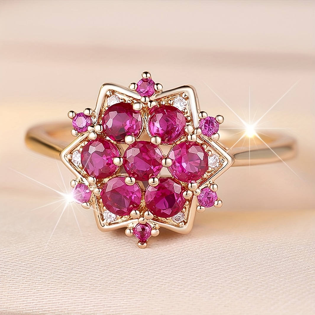 ANGOL Classic Red Synthetic Zirconia Ring, Luxurious Gift