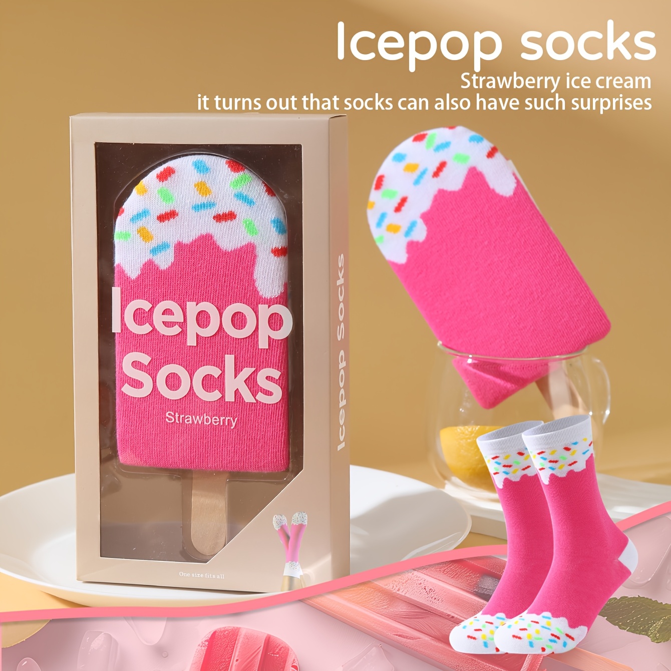 

Novelty Ice Cream Gift Box Socks, Mid-calf Length, , Fashionable European And , Valentine's Day, Christmas, New Year, All , Funny, For Mom, Casual, Autumn & Winter