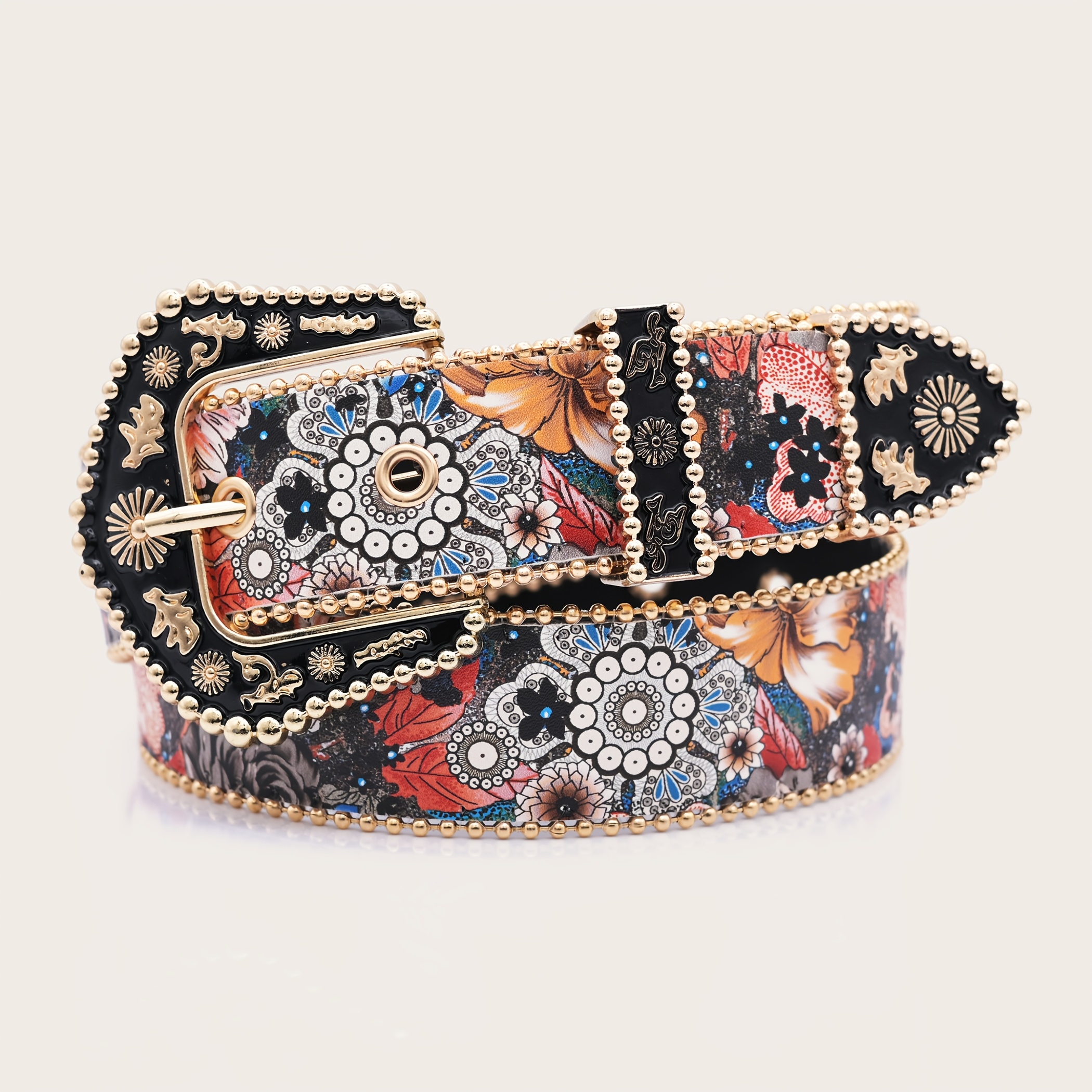 E-shop Damen Vintage Blumen Gürtel - Geeignet für Damen, ein vielseitiges Accessoire für Kleider, Jeans und Hosen, mit einer exquisiten künstlerischen