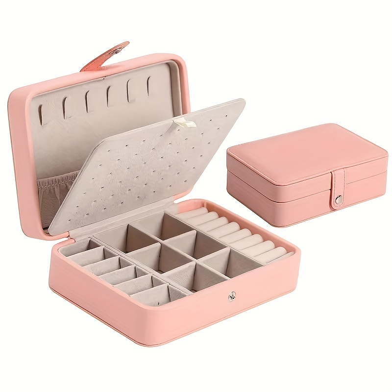 1pc   jewelry box pink   leather portable organizer with multiple compartments for earrings rings necklaces accessories stylish aesthetic decor for bedroom bathroom kitchen home jewelry box organizer jewelry display case decorative storage synthetic   leather exterior Product details 6