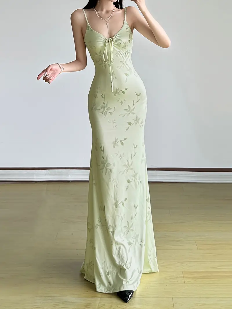 SassyGals * Fresh Vacation Floral Strappy Dress with Tie Waist * Fit * Hip-Wrapping Mermaid Long Dress SassyGals * Fresh Vacation Floral Strappy Dress with Tie Waist * Fit * Hip-Wrapping Mermaid Long Dress