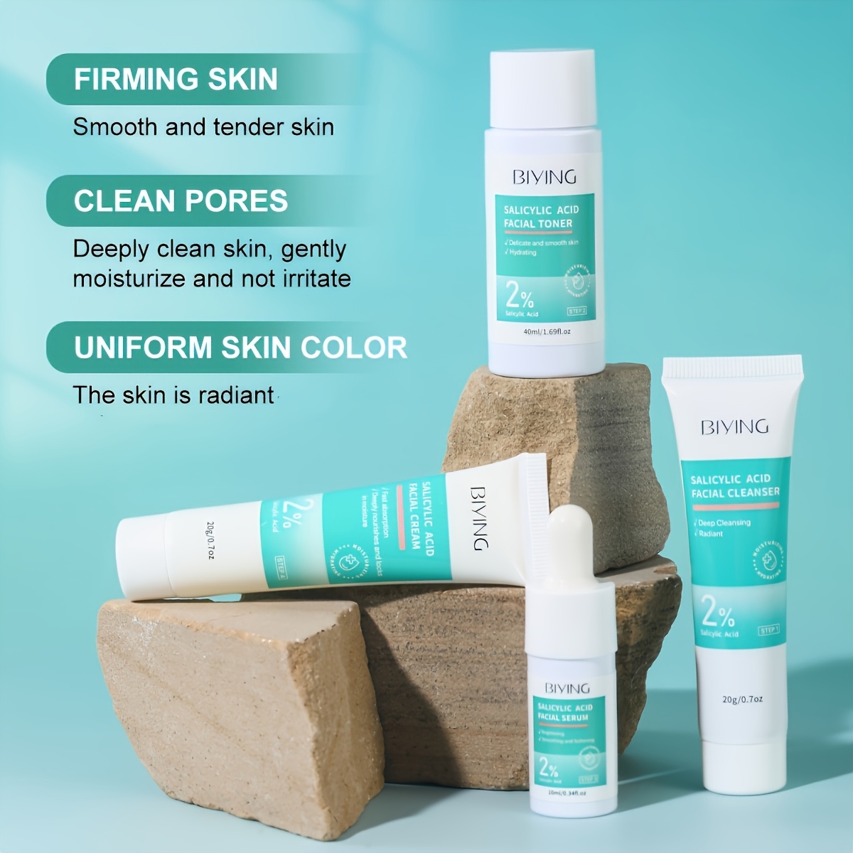 A Skincare Set Featuring 2% Salicylic Acid That Includes a Facial Cleanser, Toner, Essence, And Cream, Perfect for Women. Ideal for Travel During Spring And Summer, This Korean Formula Makes a Great Valentine'S Day Gift for Girlfriends, Wives