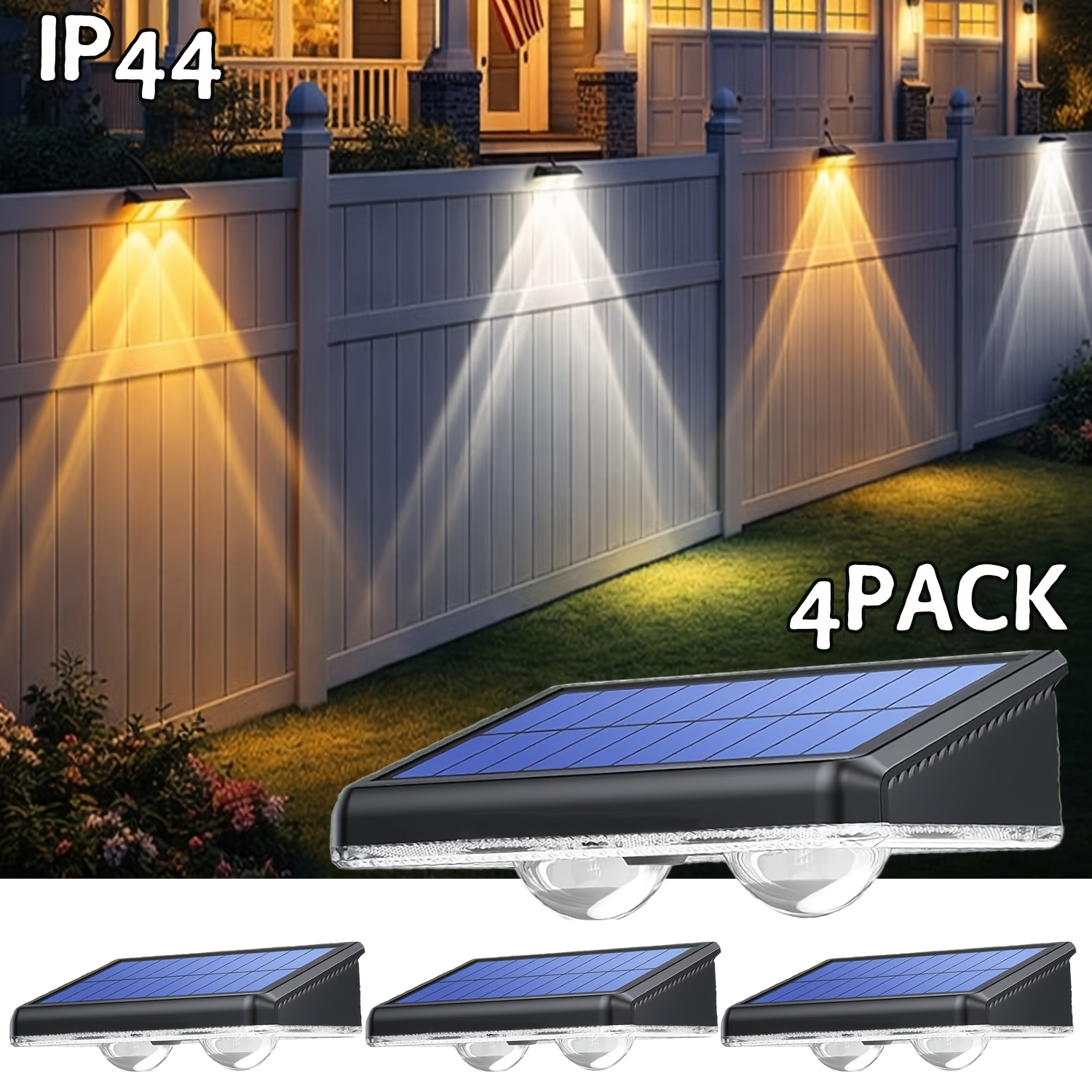 Image of 4pack Outdoor Solar Fence Lights 4/2pack Solar Wall Lights - Warm White/neutral White/cool White 3 , Outdoor Led Solar Deck Lights, Suitable For Gardens/backyards/steps/courtyards/walls/fences/