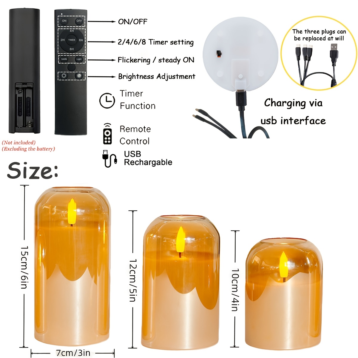 Golden Arc Cup Candle Rechargeable Light 3pcs Set with Remote Control