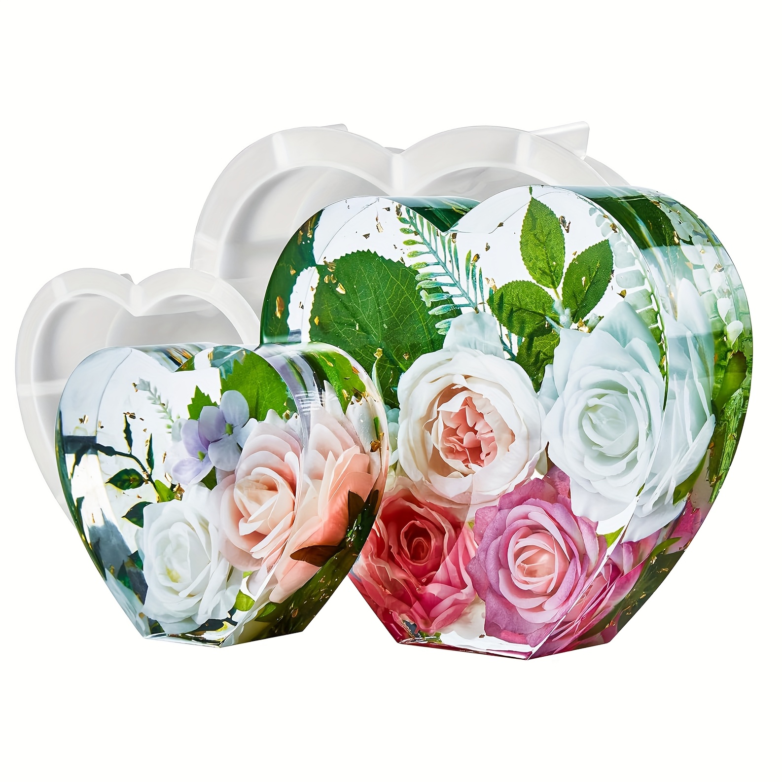 

2pcs Silicone Heart-shaped Resin Molds Set, Large Epoxy Casting Molds For Diy Wedding, Valentine's, Anniversary Gifts, Floral & Home Decor - 9.7" & 6.4