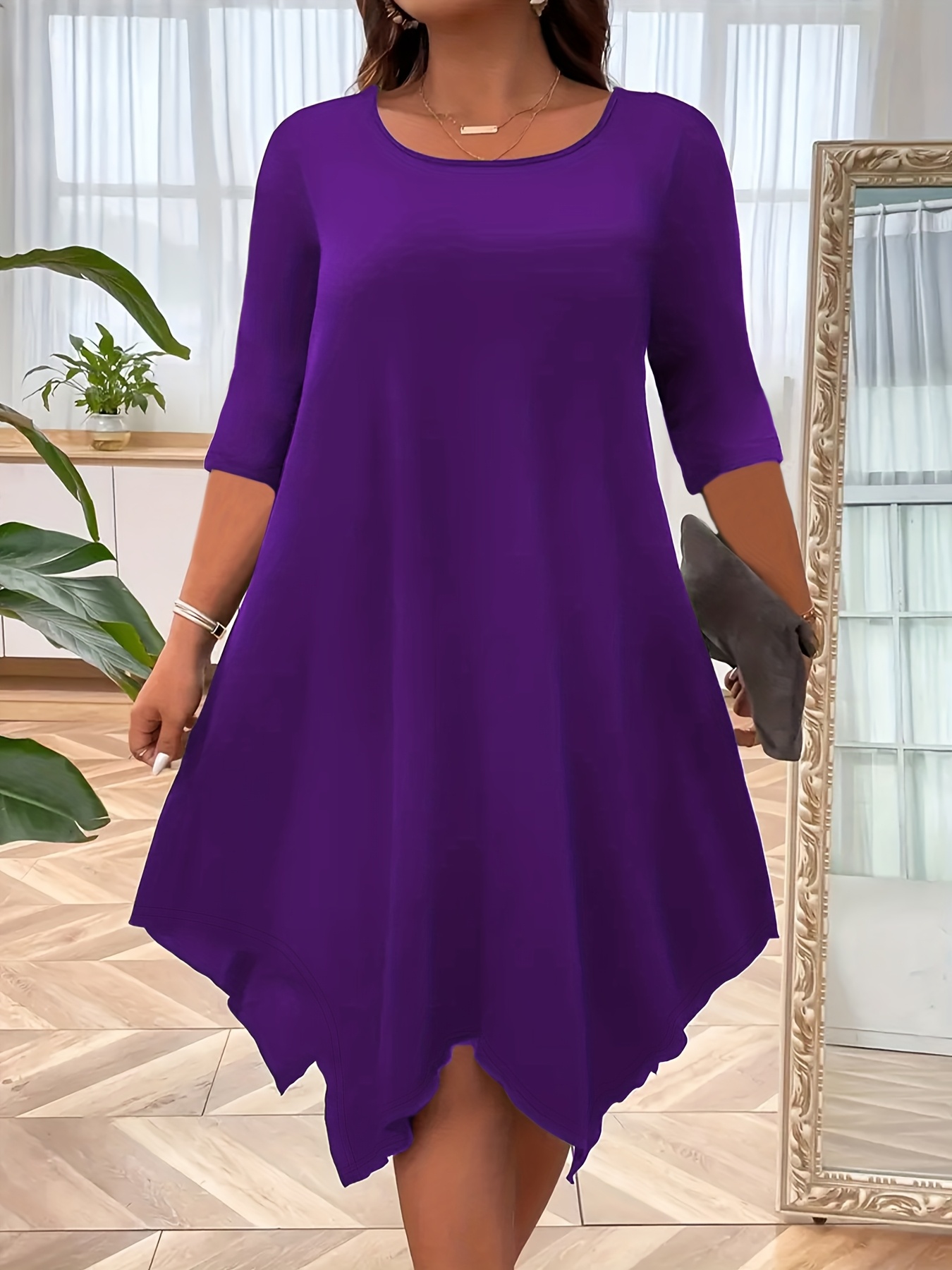 plus size womens plus size elegant long sleeve a line dress - Temu