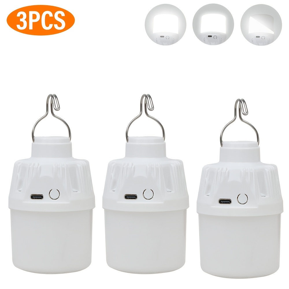 E-shop 3er-Set Outdoor LED Camping Laterne, IP54 Tragbare Notfallleuchte für Draußen, USB-aufladbar mit Metallhaken, Ultrahelle Campingleuchte, Ideal