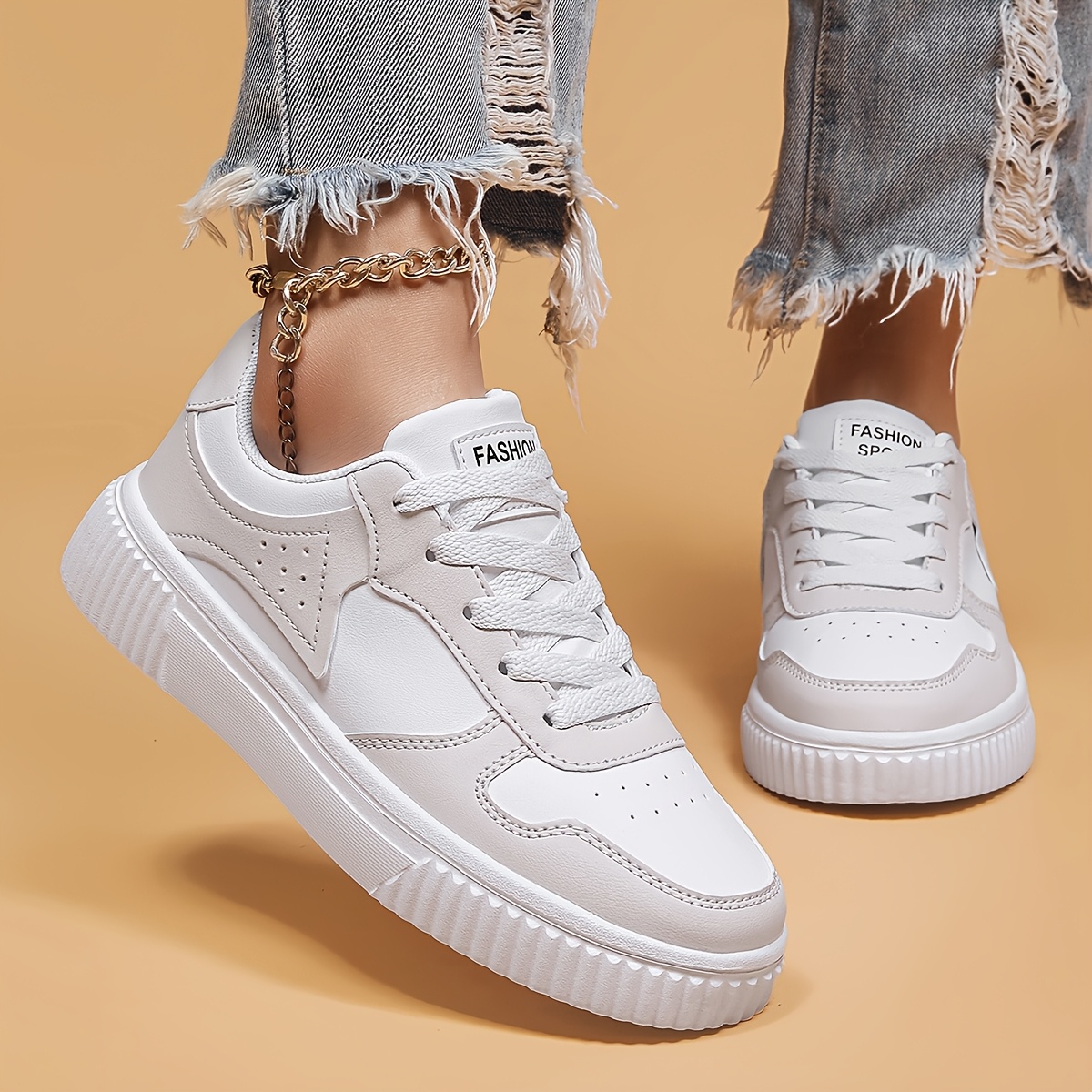 Women's Casual Sneakers - Solid Color, Lace Up, Low Top - Polyurethane Upper, MD Sole, Fabric Insole - All-Season | Lightweight & Soft Sole | Perfect for Walking, Skating, Casual Wear