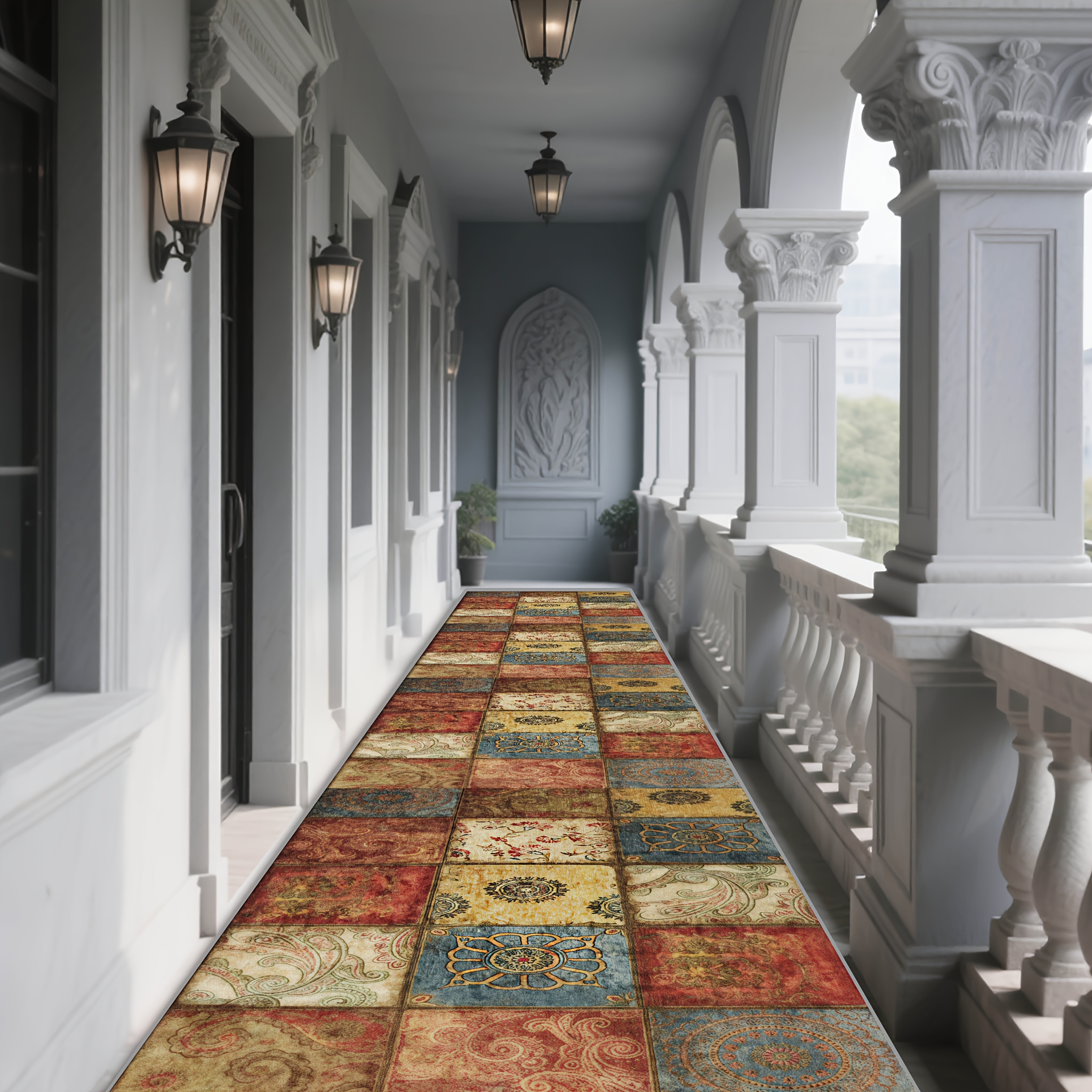 TEMU Shipping: Golden Diamond Velvet, 1pc, European Moroccan-style Long Hallway Runner Rug, Kitchen Aisle Floor Mat, Soft And Comfortable Balcony