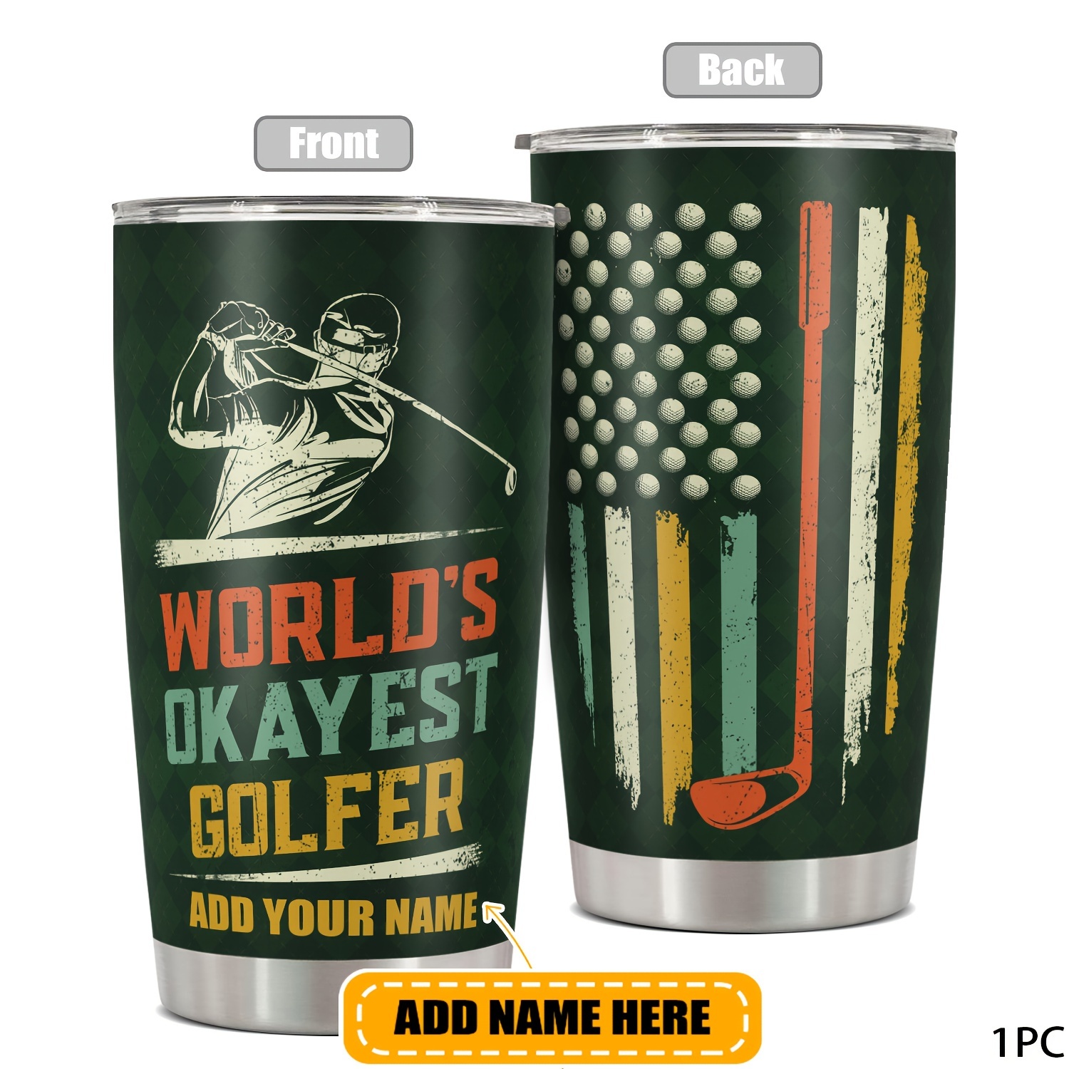 

Personalized 20oz Metal Tumbler With Lid, Custom Name Golf-themed Travel Mug - Reusable, Bpa-free, Hand-wash Only - Ideal Multipurpose Gift For Adults For Christmas, , Easter, & More - 1pc