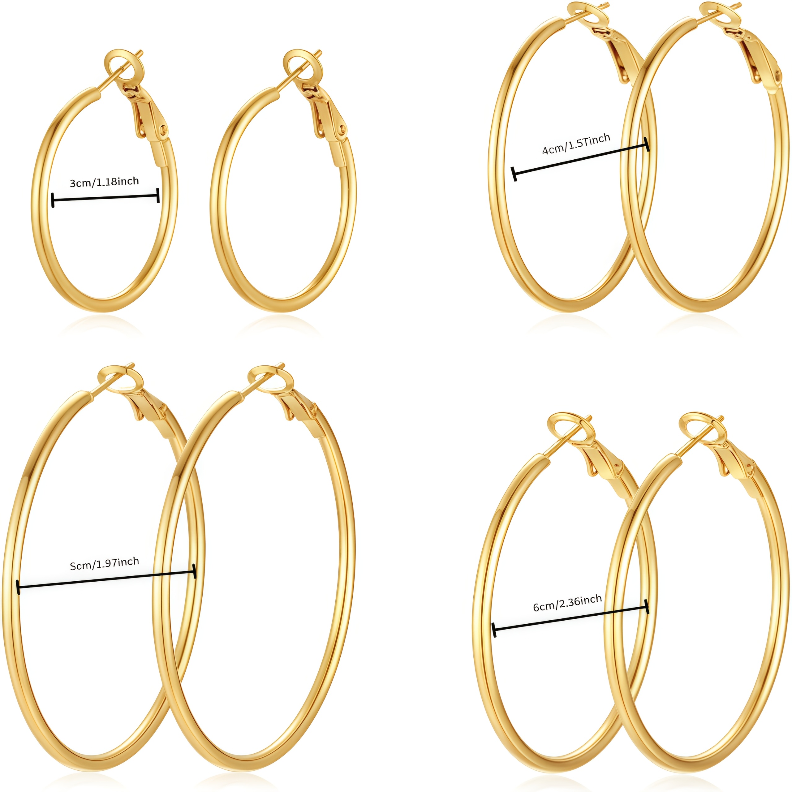 TEMU 4 di Orecchini Argentati Dorati da Donna in Acciaio Inossidabile, Set di Orecchini Placcati Oro KC, Ipoallergenici, Set di Orecchini Pendenti ,