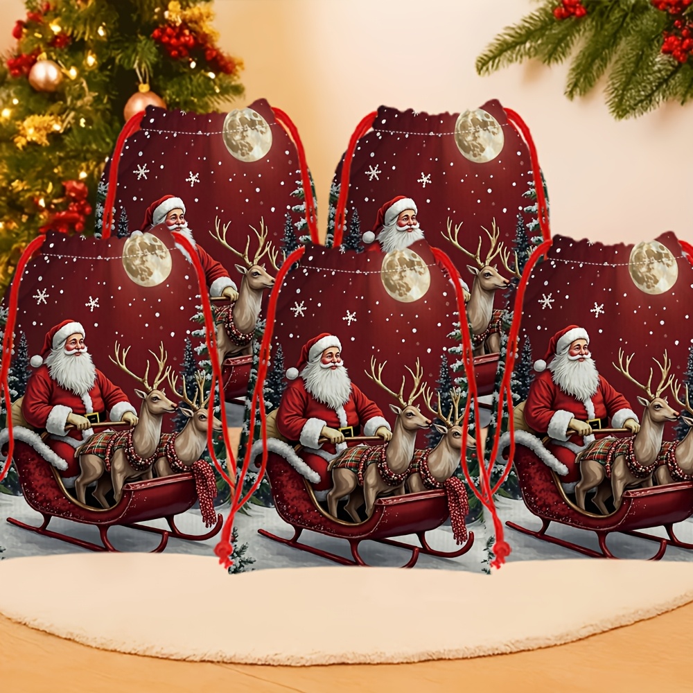 TEMU Geschenk für Sie/Ihn 5-teiliges Set, Süßigkeitentüten mit Weihnachtsmann-Schlitten-Rentier-Nacht-Himmel-Motiv,