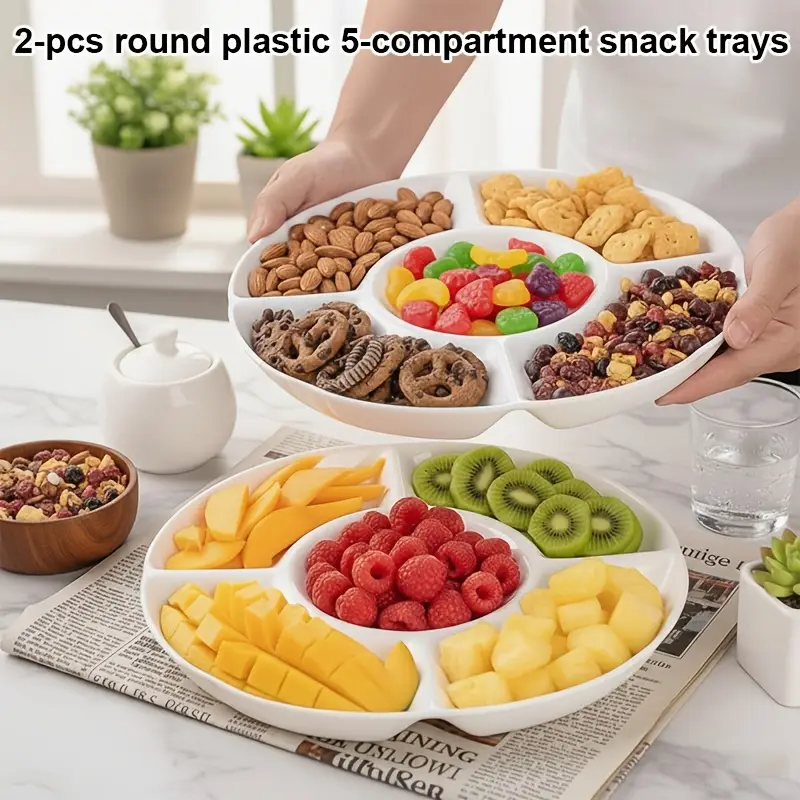 2er-Set Kunststoff 5-Fach Servierplatten, Multifunktionale Obst Dessert Snack Platte * und * Ideal für Partys, Hochzeiten, Festivals, Vorspeisen, Nussbonbon Behälter * für Küche, Restaurant,